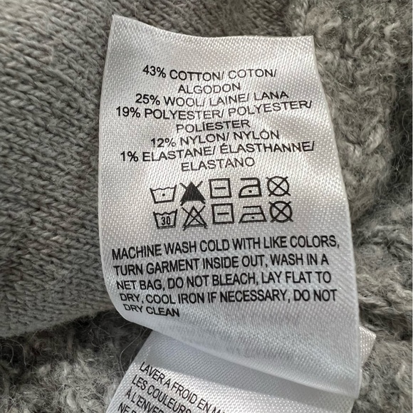 Lucky Brand Cable Knit Cardigan Sweater Wool Blend Chunky V-neck Pockets Gray M - Picture 14 of 16